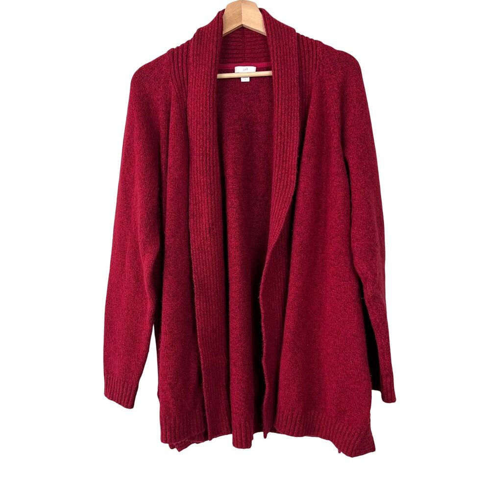 J. Jill Large Alpaca Blend Shawl Collar Open Front Cardigan Sweater Red Heather‎
